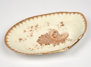 WEDGWOOD antique English porcelain bowl and platter with nautilus pattern, 19th century, stamped "WEDGWOOD" with amphora mark, 27.5cm wide