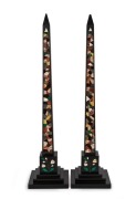 An impressive pair of Italian Grand Tour pietra dura and specimen hardstone inlaid obelisks, 19th century, 78cm high
