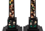 An impressive pair of Italian Grand Tour pietra dura and specimen hardstone inlaid obelisks, 19th century, 78cm high - 2