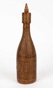 A straw work covered bottle and lid, early 20th century, ​​​​​​​37cm high