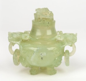 A Chinese carved jade dragon censer, 20th century, 12.5cm high