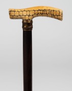 An antique Japanese walking stick with carved ivory Shibayama handles, gilt metal collar, timber shaft and brass ferrule, 19th century, ​​​​​​​81cm high - 3