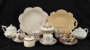 Antique English porcelain tea ware&nbsp;including salt glazed teapots and serving dishes, Wedgwood and New Hall, 18th/19th century, (15 items), the largest serving plate 28cm wide