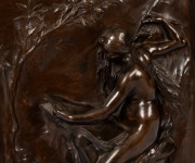 HENRI MICHEL ANTOINE CHAPU (French, 1833-1891) cast bronze sculptural plaque mounted on later ebonized stand, 70 x 45cm overall - 2
