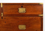 An antique English mahogany campaign chest of five graduated drawers&nbsp;with original brass capped corners and flush drawer handles, circa 1845, 110cm high, 98cm wide, 45cm deep - 2