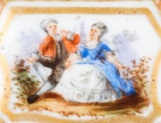 MEISSEN antique German porcelain jewel box with gilt metal mounts and hand-painted romantic scene, 18th/19th century, blue crossed swords mark to base, 6cm wide - 2
