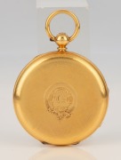 An antique English 18ct gold cased pocket watch with attractively engraved dial and Roman numerals, 19th century, 6.6cm high overall, 88 grams total including movement - 2