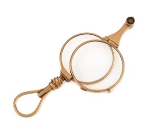 A Georgian 15ct gold lorgnette, early to mid 19th century, ​​​​​​​13cm wide when open, 18.5 grams total