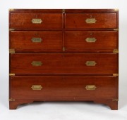 An antique English teak military chest of drawers with unusual drawer configuration, 19th century, ​​​​​​​99cm high, 107cm wide, 49cm deep