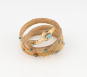 An antique European 18ct gold and turquoise expandable snake bracelet, 19th century, ​​​​​​​26.7 grams total - 2