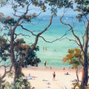 MAREE HOLT, Perfect Portsea, oil on canvas board, bearing exhibition label verso, 55 x 55cm, 77 x 77cm overall