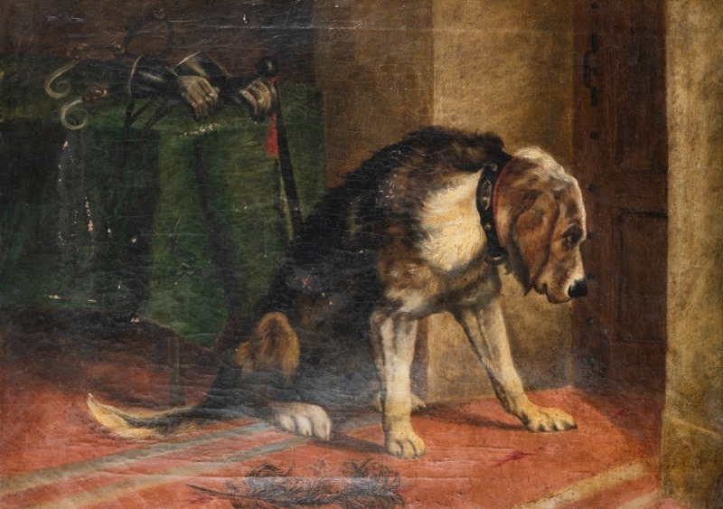 After EDWIN SANDSEER (British), portrait of a dog, oil on canvas, ​​​​​​​42 x 60cm, 65 x 83cm overall