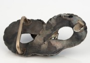 An antique Chinese silver dragon buckle with turquoise and coral, early 20th century, ​​​​​​​8cm wide - 3