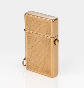 A vintage 9ct gold cigarette lighter, stamped "9ct", 6cm high, 62 grams total including mechanism