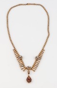 An antique 15ct yellow gold necklace, set with seed pearls and garnet pendant drop, 19th/20th century, 38cm long, 19.2 grams - 2