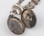 An antique sterling silver photo locket with engraved decoration, suspended on original chain, circa 1875, ​​​​​​​the locket 5.5cm high including loop - 2