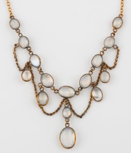 An Edwardian 9ct gold and moonstone choker necklace, early 20th century, 35cm long
