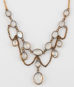 An Edwardian 9ct gold and moonstone choker necklace, early 20th century, ​​​​​​​35cm long