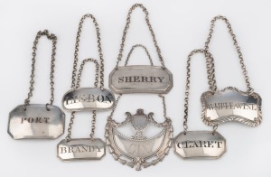 DECANTER LABELS group of seven Georgian sterling silver examples,