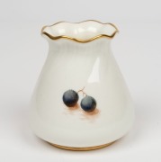 ROYAL WORCESTER English porcelain vase with hand-painted fruit decoration, signed "Robuck", black factory mark to base, 8cm high - 2