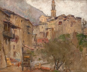 ALBERT CHARPENTIER (1856 - 1909), (French mountain village), oil on board, signed lower right 'A. Charpentier', 21 x 26cm, 37 x 43cm overall