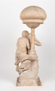 An antique Italian carved white marble figural group lamp, circa 1900, signed on reverse (illegible), 75cm high - 2
