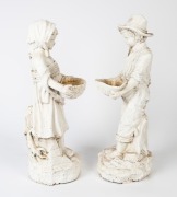 A pair of white painted cast iron garden statue bird bath water features, 20th century, the boy ​​​​​​​92cm high - 2