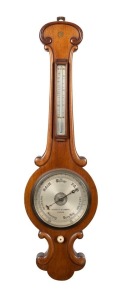 235 · NEGRETTI & ZAMBRA antique English mahogany case scroll top 8" dial mercurial wheel barometer, with original operational label verso, 19th century, 96cm high