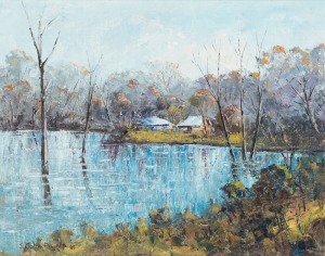 JOHN COLIN ANGUS (1907-2002), Lake Mulwala, oil on canvas board, signed lower left "John C. Angus, '81", ​​​​​​​40 x 50cm, 57 x 68cm overall