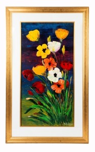 NICK ECONOMO (1944 - ), (flowers), acrylic on board, signed lower right "Nick Economo, '04", 120 x 60cm, 155 x 95cm overall
