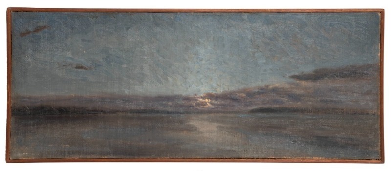 AXEL FAHLCRANTZ (attributed), (untitled nocturne beach scene), oil on canvas, 24 x 59cm, 25 x 60cm overall