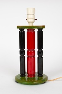 A colourful&nbsp;bakelite Art Deco table lamp base, circa 1930, 31cm high overall