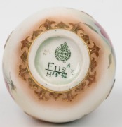 ROYAL WORCESTER English porcelain vase, hand-painted with roses and gilded highlights, green factory mark to base, 9.5cm high - 3