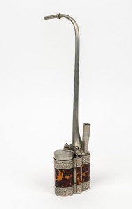 A Chinese opium pipe, white metal and tortoiseshell, 20th century, ​​​​​​​35cm high