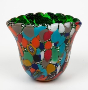 A colourful Murano glass vase with marine inclusions, 20th century, bearing original foil label "Murano, Made in Italy", 14cm high