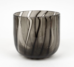 A smoky art glass vase, engraved signature (illegible), dated 2002, 15cm high