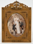 An antique French portrait of a mother and two children, hand-painted on ivory, housed in an attractive gilt metal frame, 19th century, ​​​​​​​20 x 14cm overall