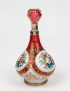 An antique Bohemian ruby overlay flagon with enamel portrait and floral vignettes, adorned with gilded silver mounts, 19th century, ​​​​​​​18cm high - 2
