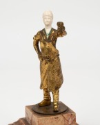 An antique gilt bronze and carved ivory statue on marble base, early 20th century, ​​​​​​​28cm high - 2
