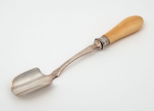 An antique stilton scoop with ivory handle, 19th century, 21cm long