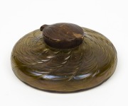 LOETZ&nbsp;(attributed) Bohemian green iridescent glass inkwell with brass top, circa 1900, ​​​​​​​13cm diameter