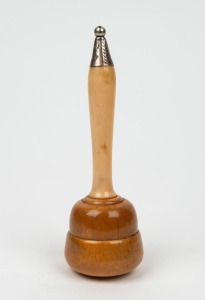 An antique English ivory gavel with silver cap, 19th century, 19cm high