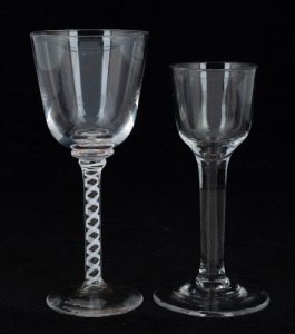 Two Georgian style glasses, one with air twist stem, 20th century, 15cm and 17cm high