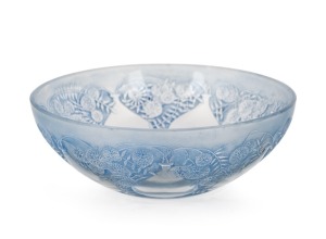 LALIQUE&nbsp;"Vase No.2" pattern&nbsp;French Art Deco glass bowl with blue stained finish, engraved "R. Lalique", 5.5cm high, 15.5cm diameter