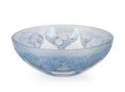 LALIQUE&nbsp;"Vase No.2" pattern&nbsp;French Art Deco glass bowl with blue stained finish, engraved "R. Lalique", 5.5cm high, 15.5cm diameter