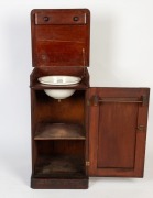 An antique Australian cedar washstand with lift-top and cabinet base, housing ceramic bowl made by "F. Lassetter & Co. Ltd., Agents, Sydney", 19th century, 85cm high, 45cm wide, 44cm deep - 2
