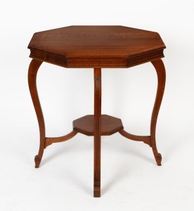 An antique Australian silky oak octagonal occasional table on cabriole legs with lower tier, Queensland origin, early 20th century, 74cm high, 69cm wide, 69cm deep