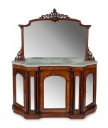 An antique English burr walnut inverted breakfront credenza with marquetry inlay, circa 1875, 180cm high, 154cm wide, 50cm deep