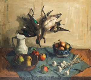 HOECK (European School), (scullery still life with ducks and garlic), oil on canvas, signed lower left, 79 x 89cm, 98 x 108cm overall