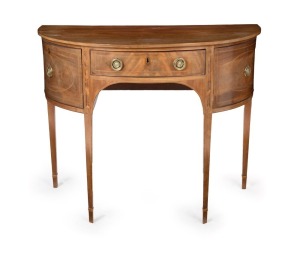 A George III mahogany Seraton demi-lune sideboard with string inlay, late 18th century, attractive small size 84cm high, 107cm wide, 54cm deep